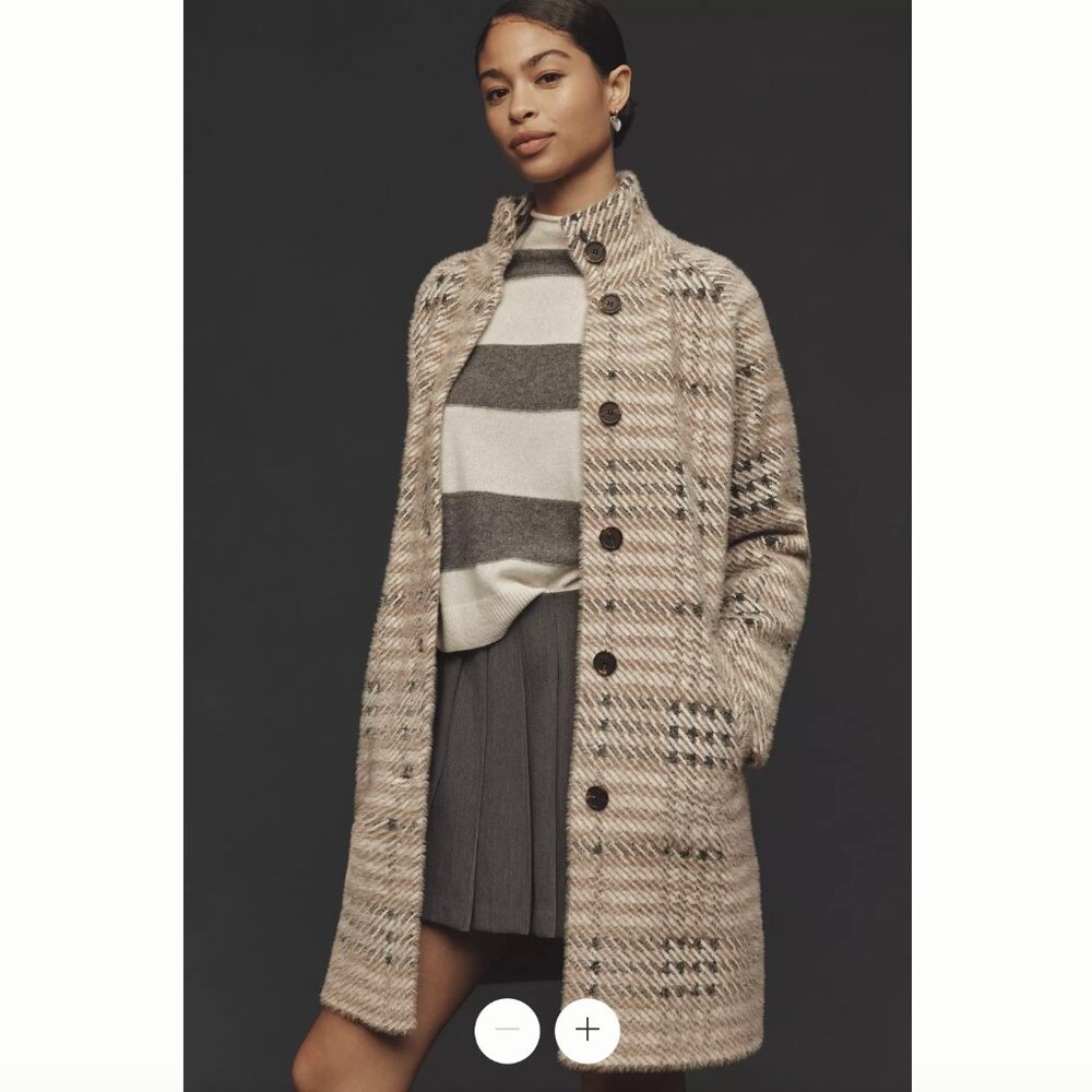 Anthropologie Eyelash Knit Houndstooth Plaid Coatigan, XL, NWT